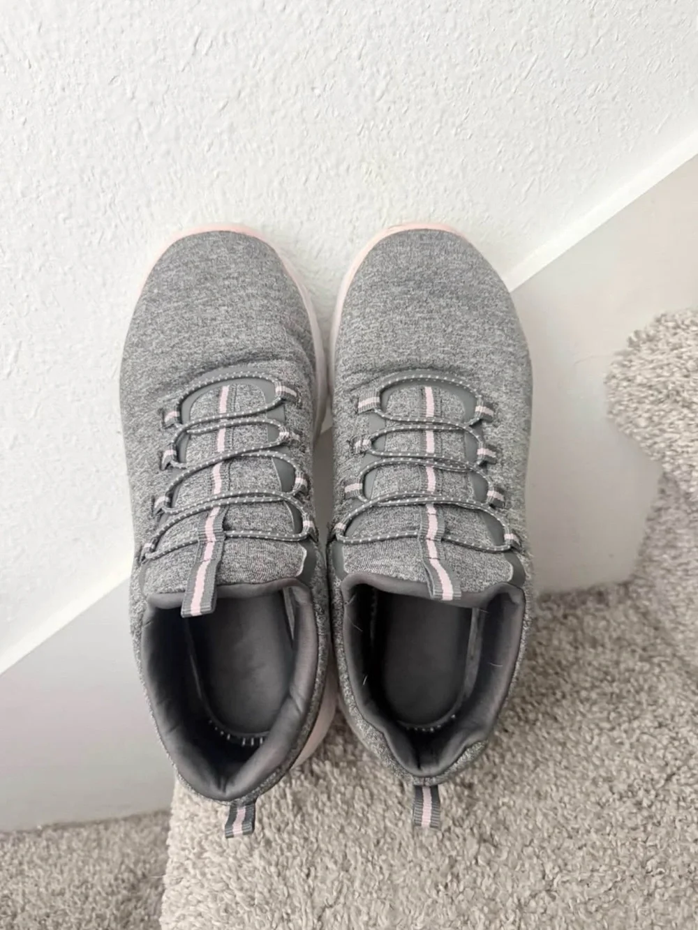 Women's Grey Knit Slip-On Sneakers with Pink Accents